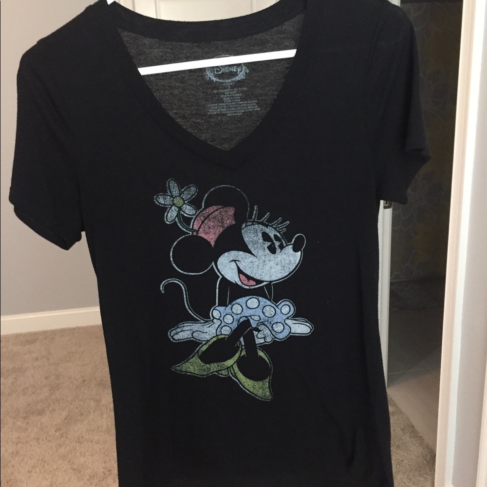 Black Minnie Mouse V Neck T Shirt
